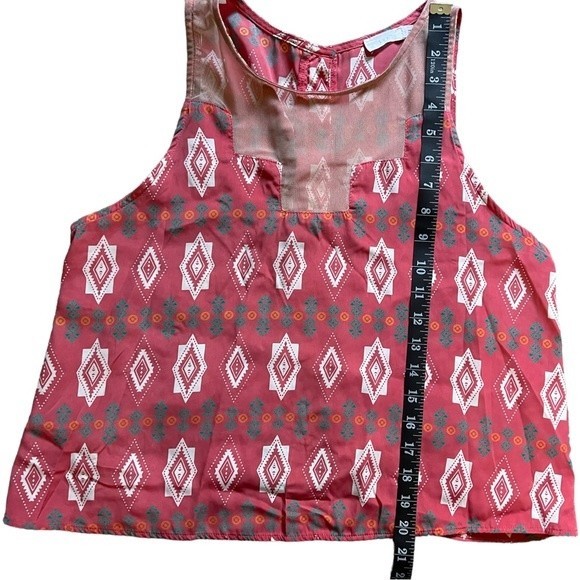 LUSH Medium Open Back Tank Top Aztec Pattern, Mesh Cutout, Tribal Sleeveless Top - Picture 8 of 11